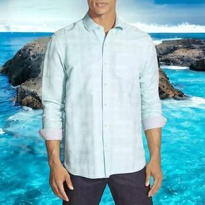 Tommy Bahama Squarely There Seafoam Button Up Shirt Mens Medium New Fast Ship